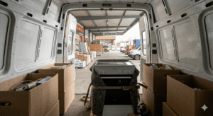 Kleintransport im Erzgebirge – Möbel und Gegenstände im Transporter verladen